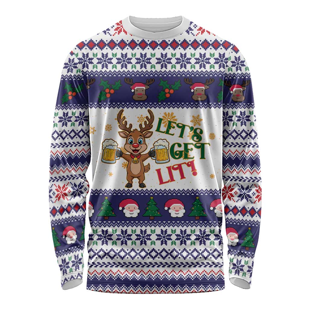 Reindeer Beer Christmas Long Sleeve Shirt Xmas Holiday Patterns - Wonder Print Shop