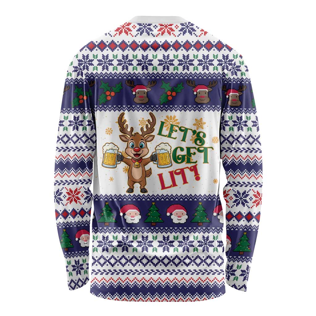 Reindeer Beer Christmas Long Sleeve Shirt Xmas Holiday Patterns - Wonder Print Shop