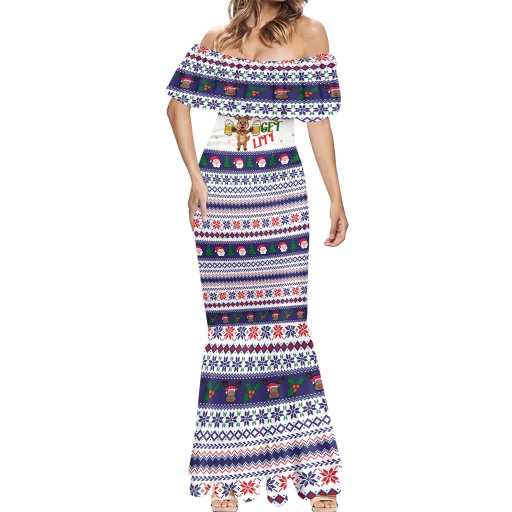 Reindeer Beer Christmas Mermaid Dress Xmas Holiday Patterns - Wonder Print Shop