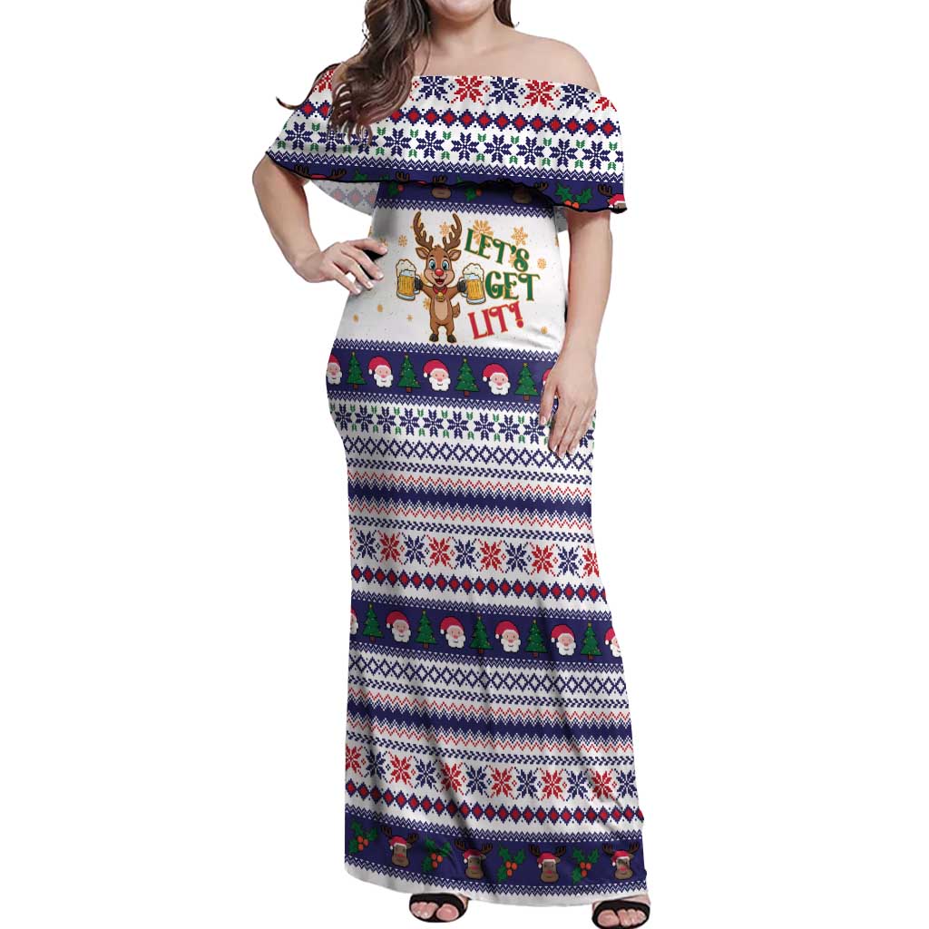 Reindeer Beer Christmas Off Shoulder Maxi Dress Xmas Holiday Patterns - Wonder Print Shop