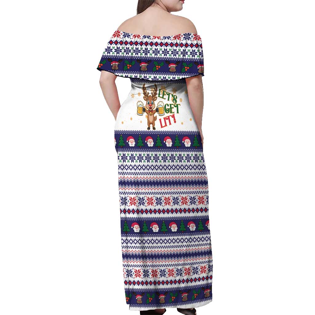 Reindeer Beer Christmas Off Shoulder Maxi Dress Xmas Holiday Patterns - Wonder Print Shop