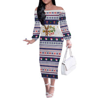 Reindeer Beer Christmas Off The Shoulder Long Sleeve Dress Xmas Holiday Patterns - Wonder Print Shop