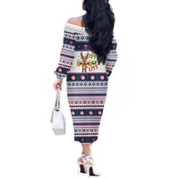 Reindeer Beer Christmas Off The Shoulder Long Sleeve Dress Xmas Holiday Patterns - Wonder Print Shop