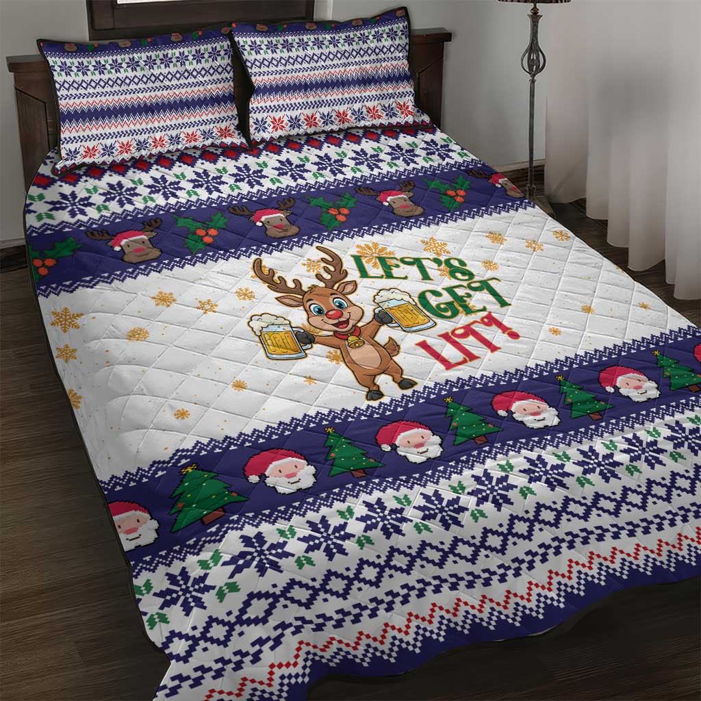 Reindeer Beer Christmas Quilt Bed Set Xmas Holiday Patterns - Wonder Print Shop