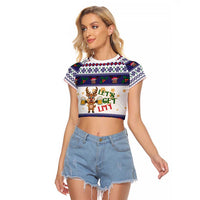 Reindeer Beer Christmas Raglan Cropped T Shirt Xmas Holiday Patterns - Wonder Print Shop