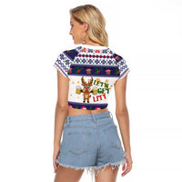 Reindeer Beer Christmas Raglan Cropped T Shirt Xmas Holiday Patterns - Wonder Print Shop