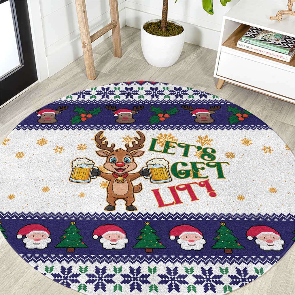 Reindeer Beer Christmas Round Carpet Xmas Holiday Patterns - Wonder Print Shop