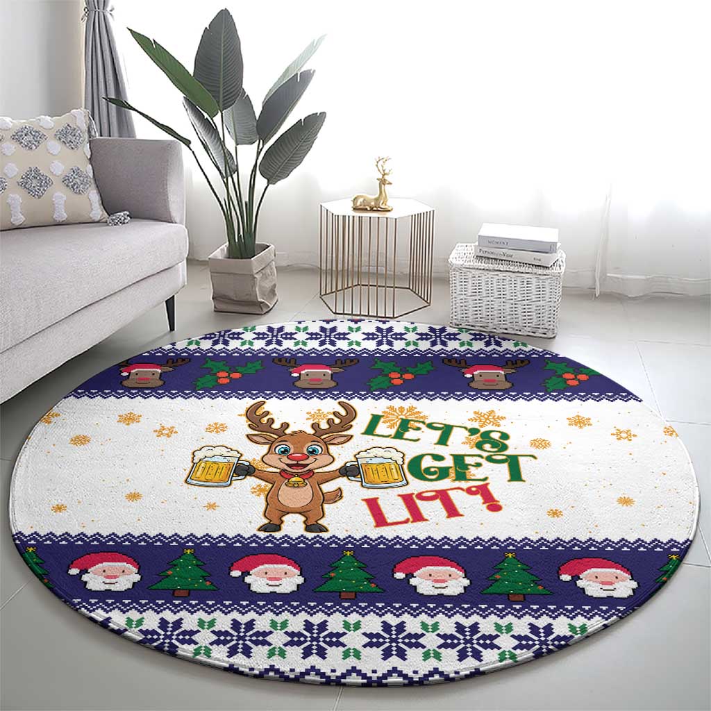 Reindeer Beer Christmas Round Carpet Xmas Holiday Patterns - Wonder Print Shop