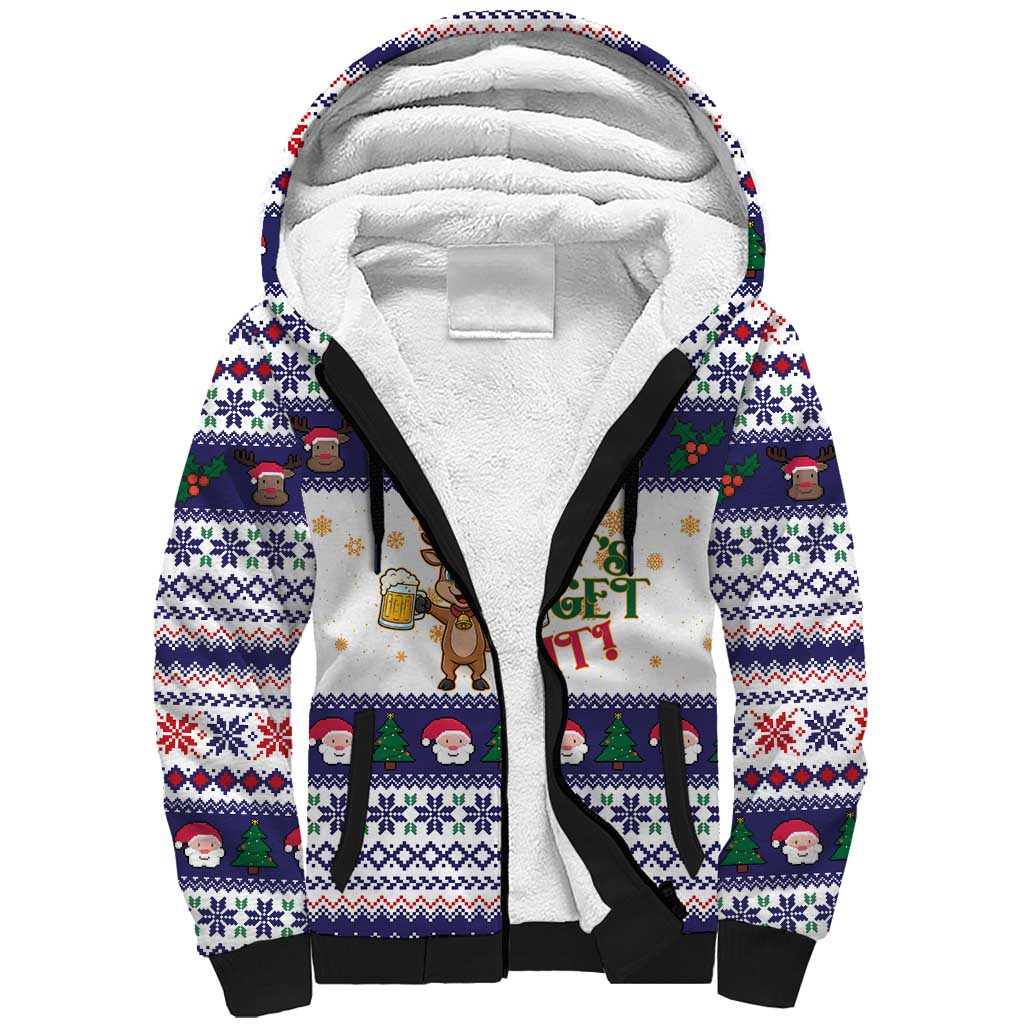 Reindeer Beer Christmas Sherpa Hoodie Xmas Holiday Patterns - Wonder Print Shop