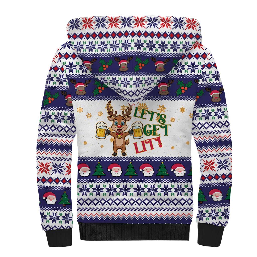 Reindeer Beer Christmas Sherpa Hoodie Xmas Holiday Patterns - Wonder Print Shop