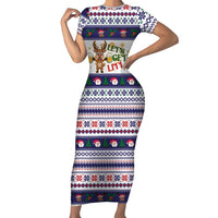 Reindeer Beer Christmas Short Sleeve Bodycon Dress Xmas Holiday Patterns - Wonder Print Shop