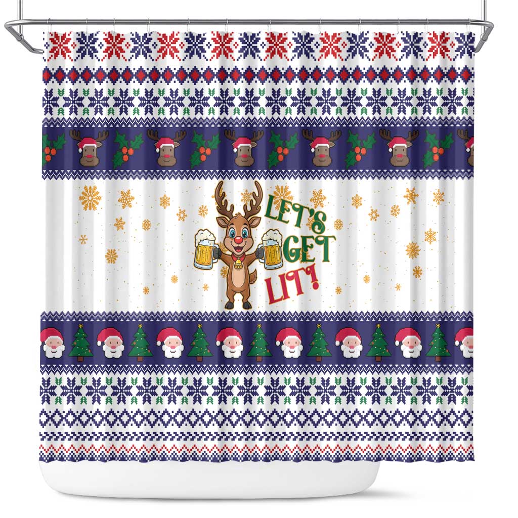 Reindeer Beer Christmas Shower Curtain Xmas Holiday Patterns - Wonder Print Shop