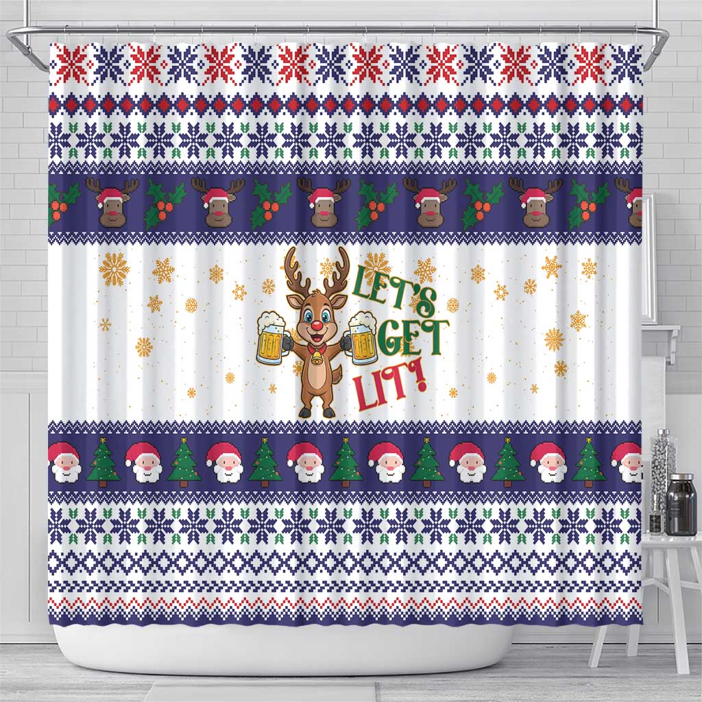 Reindeer Beer Christmas Shower Curtain Xmas Holiday Patterns - Wonder Print Shop