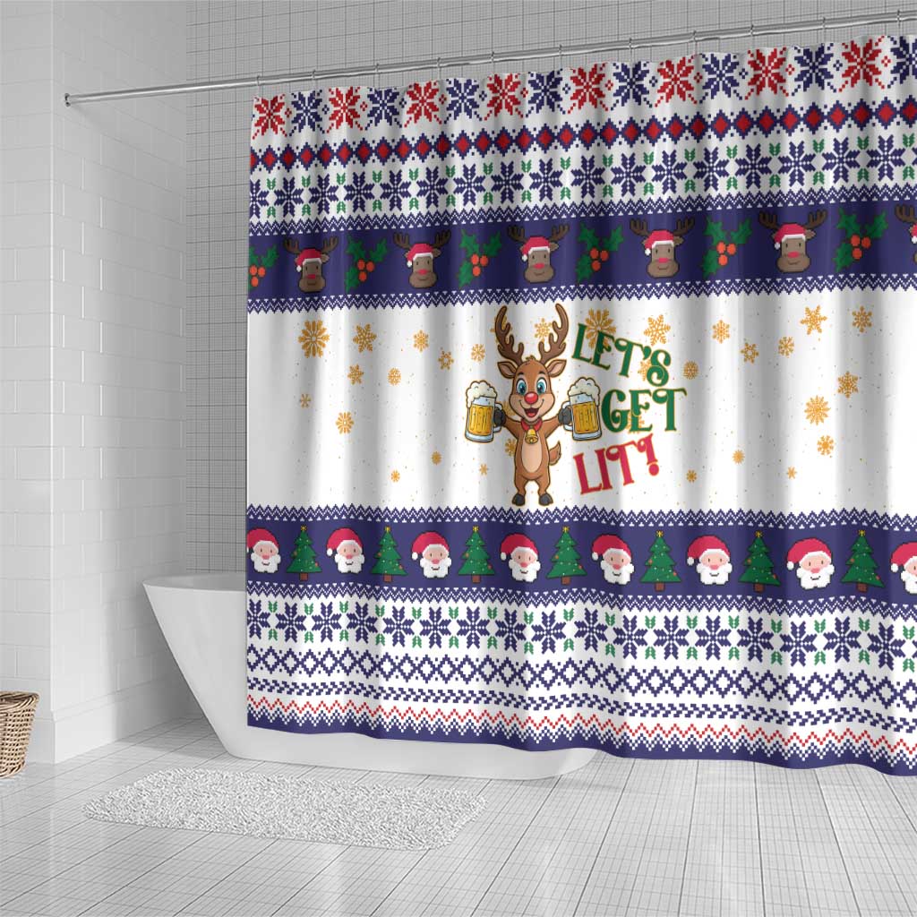Reindeer Beer Christmas Shower Curtain Xmas Holiday Patterns - Wonder Print Shop