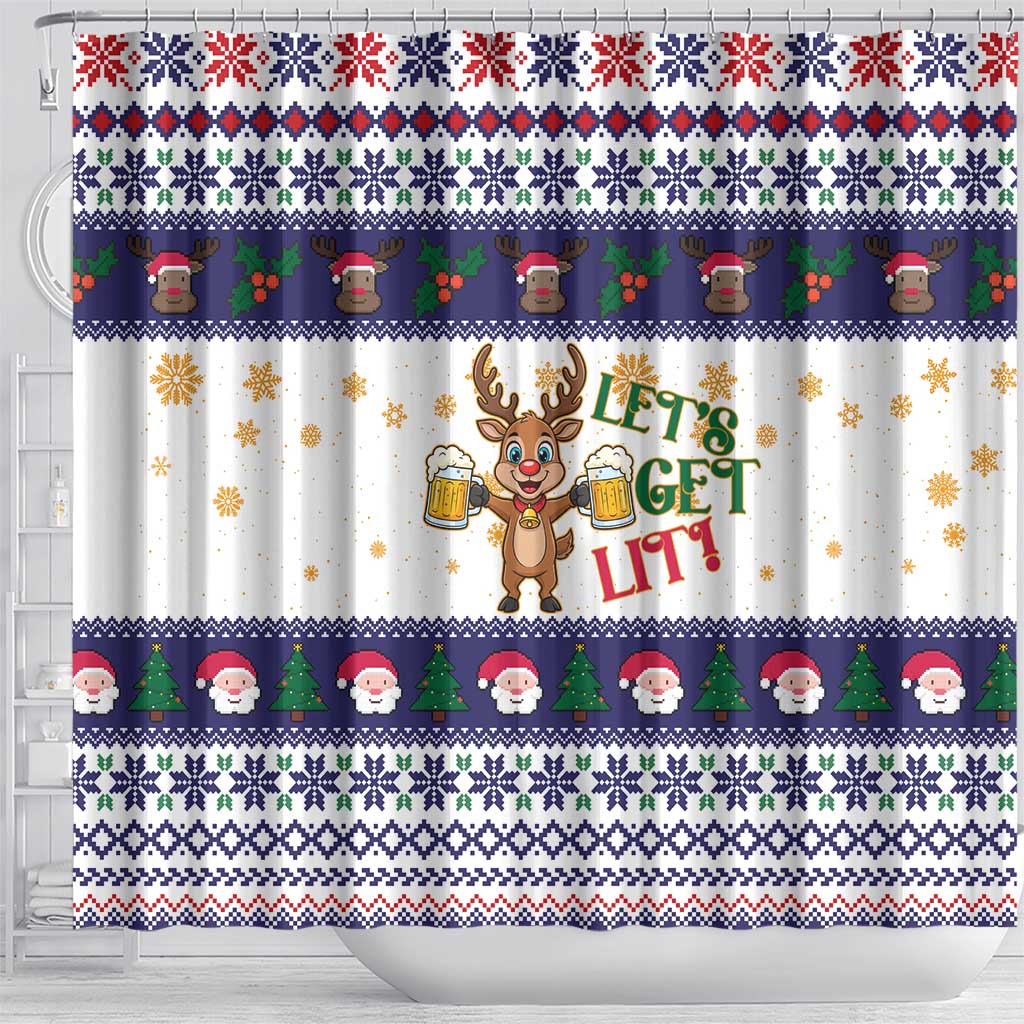 Reindeer Beer Christmas Shower Curtain Xmas Holiday Patterns - Wonder Print Shop