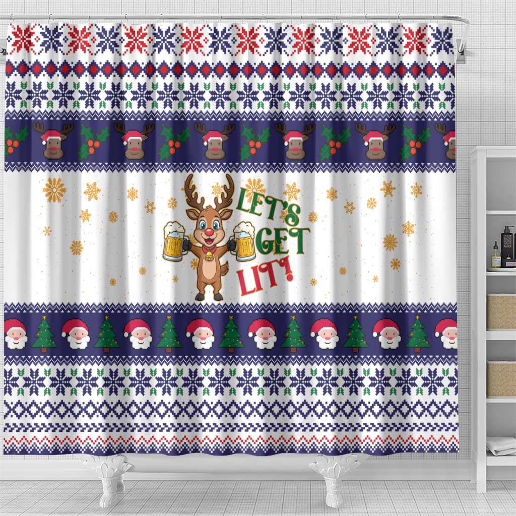 Reindeer Beer Christmas Shower Curtain Xmas Holiday Patterns - Wonder Print Shop