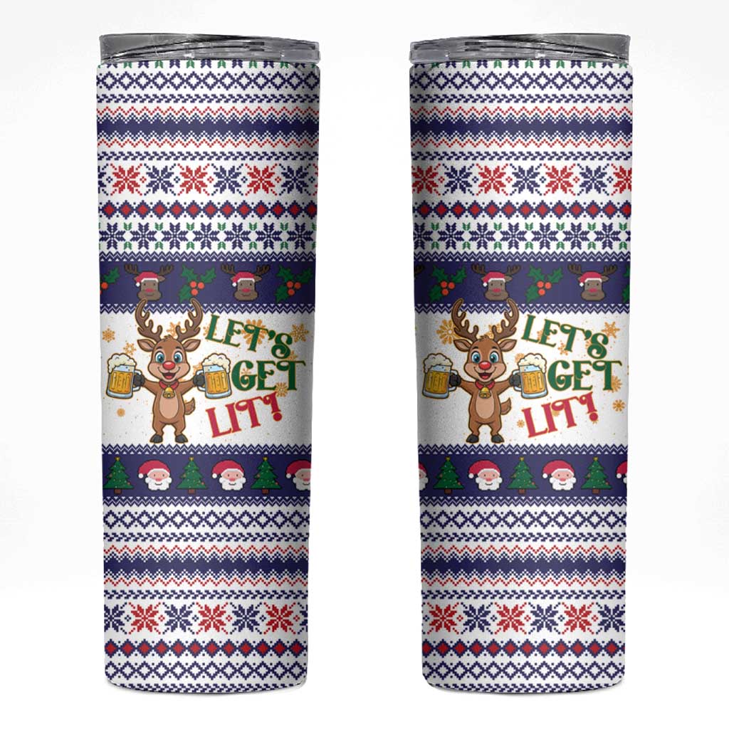 Reindeer Beer Christmas Skinny Tumbler Xmas Holiday Patterns - Wonder Print Shop