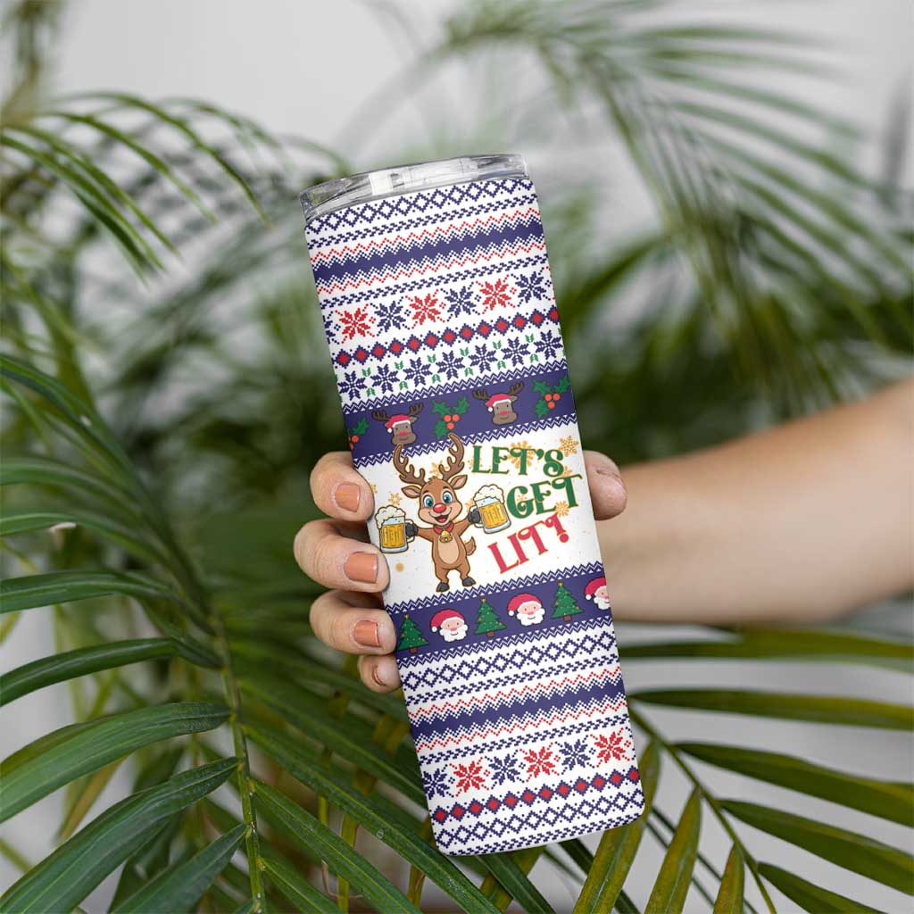 Reindeer Beer Christmas Skinny Tumbler Xmas Holiday Patterns - Wonder Print Shop