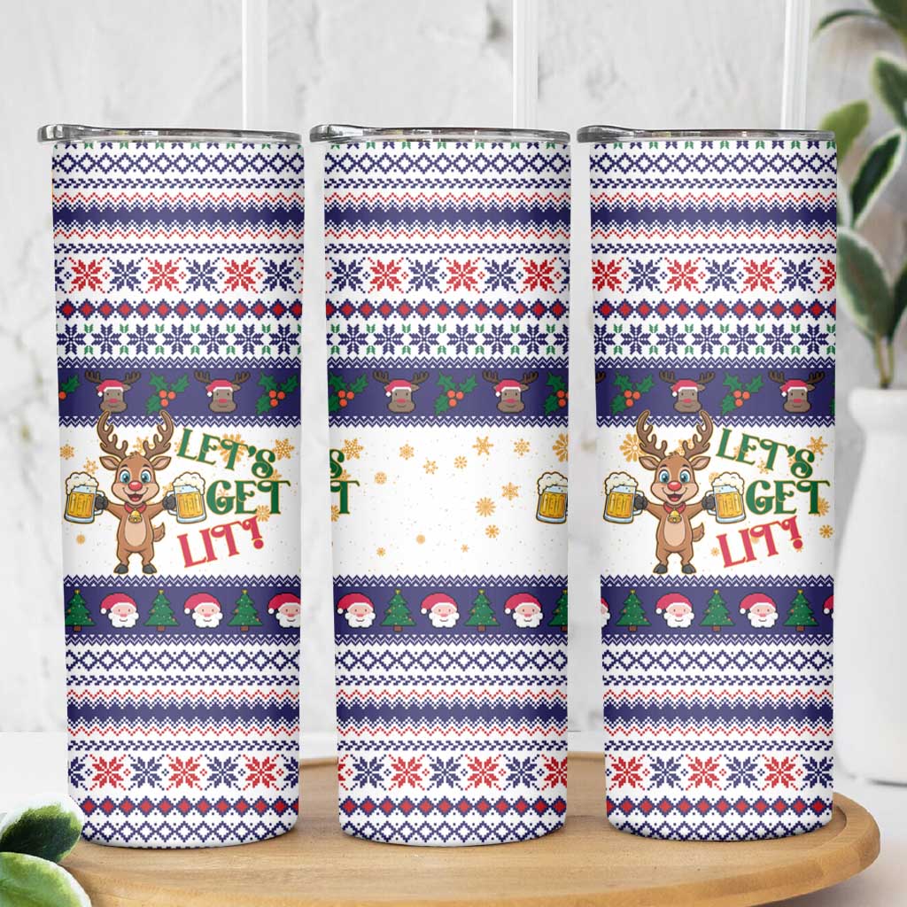 Reindeer Beer Christmas Skinny Tumbler Xmas Holiday Patterns - Wonder Print Shop