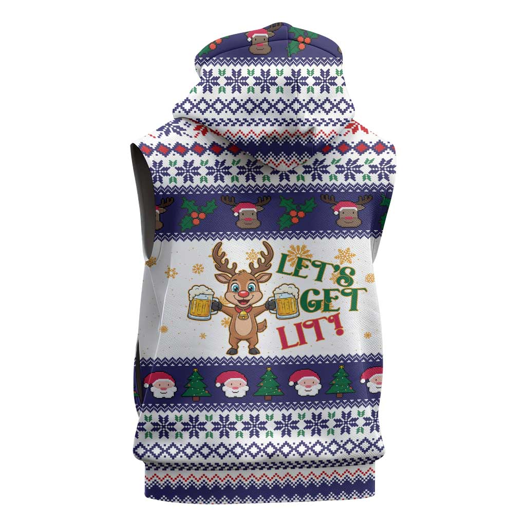 Reindeer Beer Christmas Sleeveless Hoodie Xmas Holiday Patterns - Wonder Print Shop