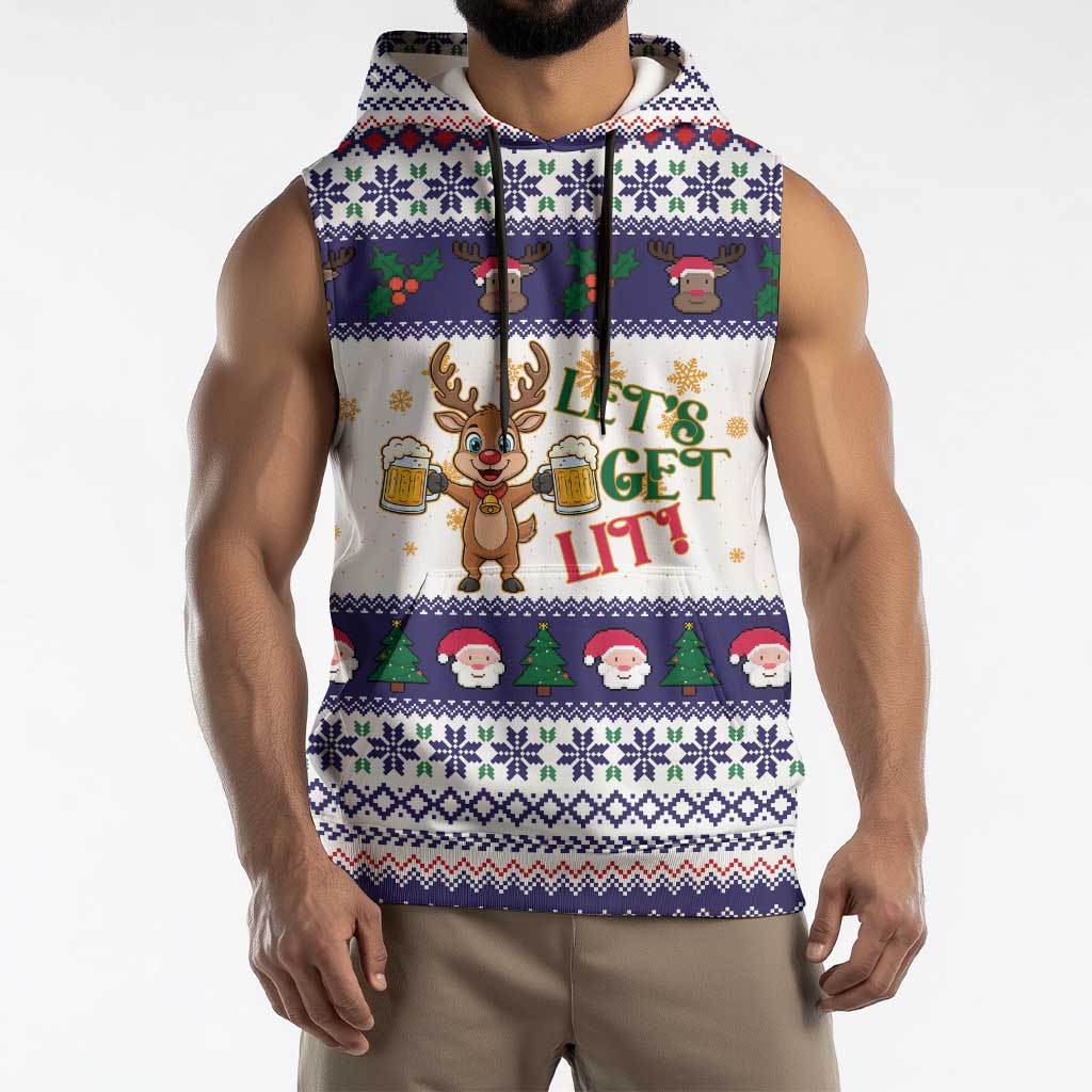 Reindeer Beer Christmas Sleeveless Hoodie Xmas Holiday Patterns - Wonder Print Shop
