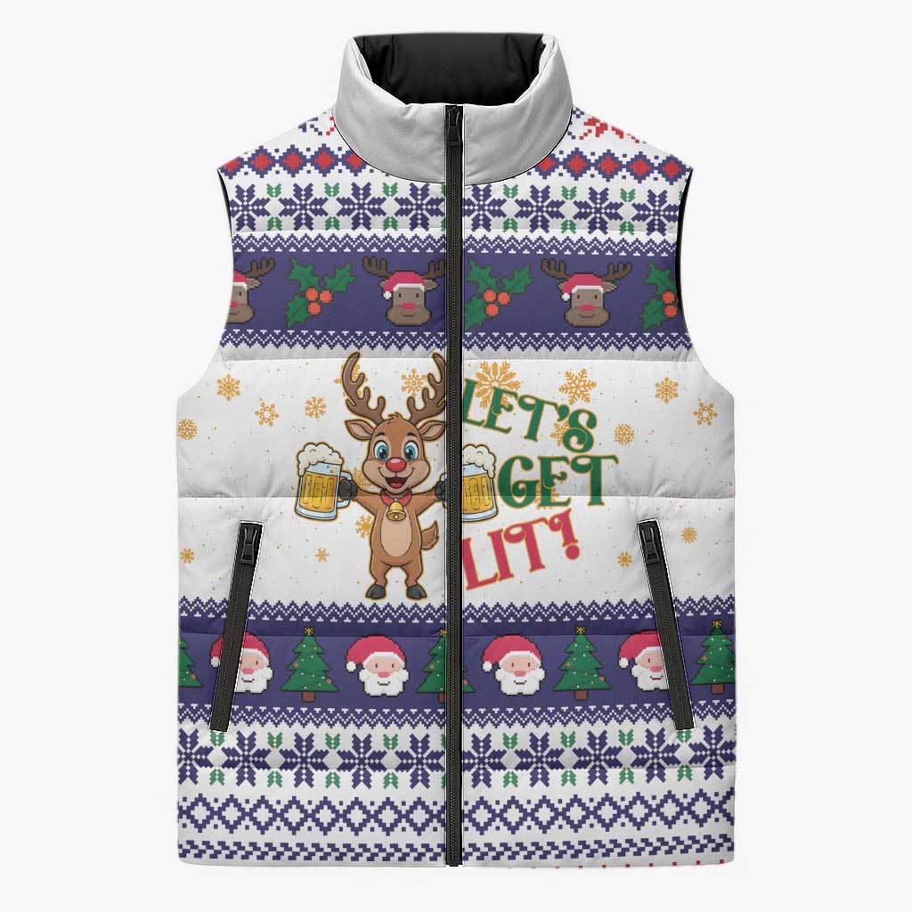 Reindeer Beer Christmas Sleeveless Puffer Jacket Xmas Holiday Patterns - Wonder Print Shop