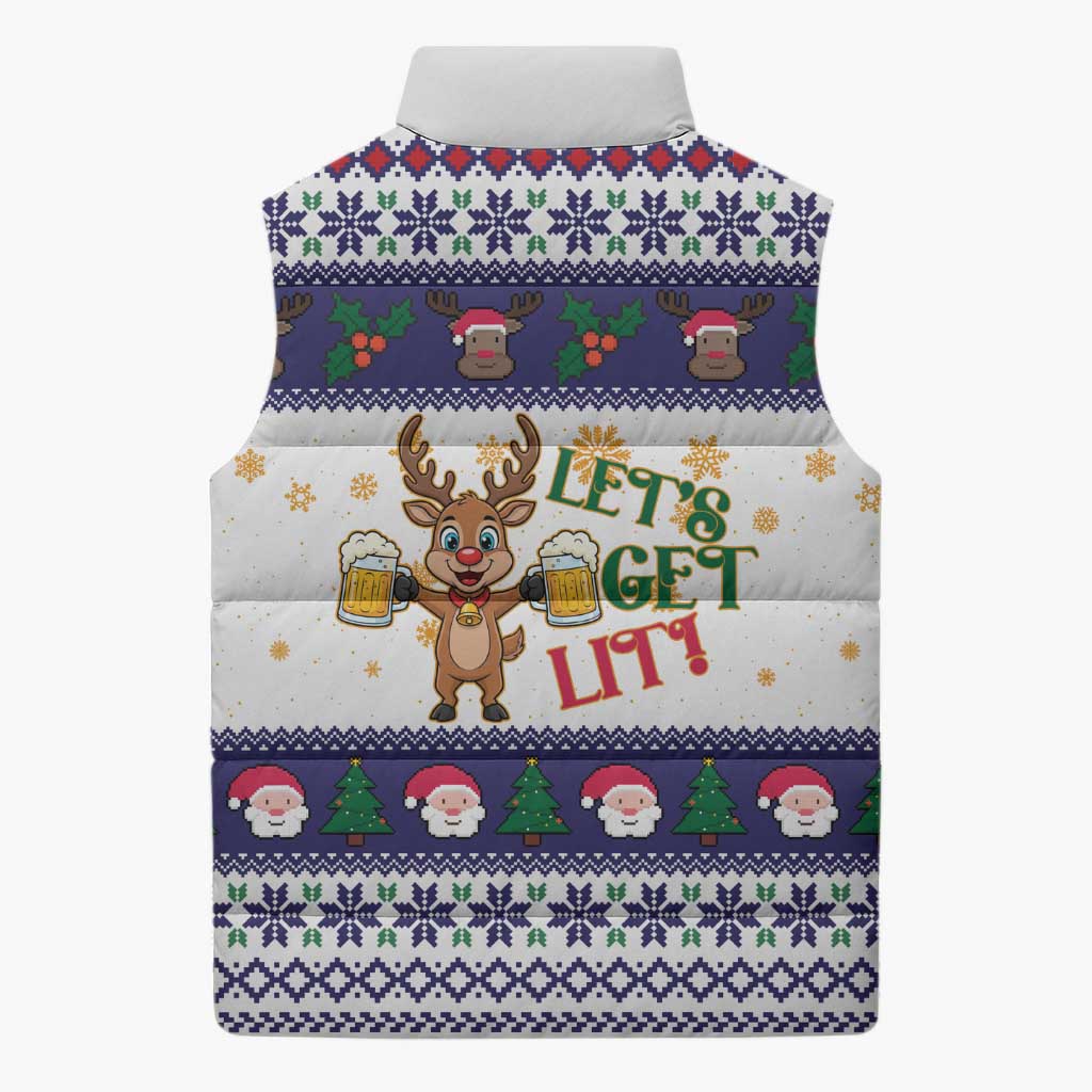 Reindeer Beer Christmas Sleeveless Puffer Jacket Xmas Holiday Patterns - Wonder Print Shop