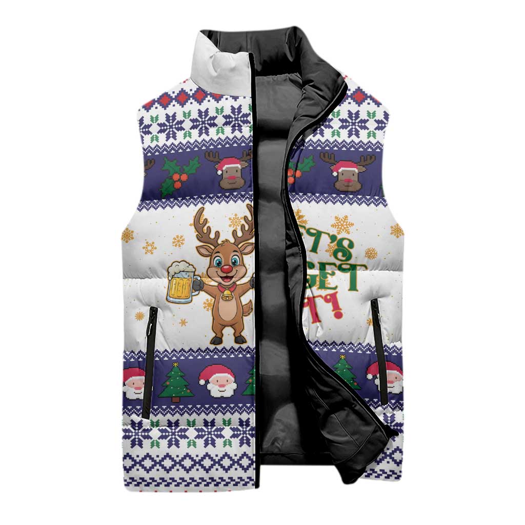Reindeer Beer Christmas Sleeveless Puffer Jacket Xmas Holiday Patterns - Wonder Print Shop