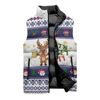 Reindeer Beer Christmas Sleeveless Puffer Jacket Xmas Holiday Patterns - Wonder Print Shop