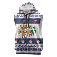 Reindeer Beer Christmas Sleeveless Zip Hoodie Xmas Holiday Patterns - Wonder Print Shop