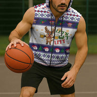 Reindeer Beer Christmas Sleeveless Zip Hoodie Xmas Holiday Patterns - Wonder Print Shop