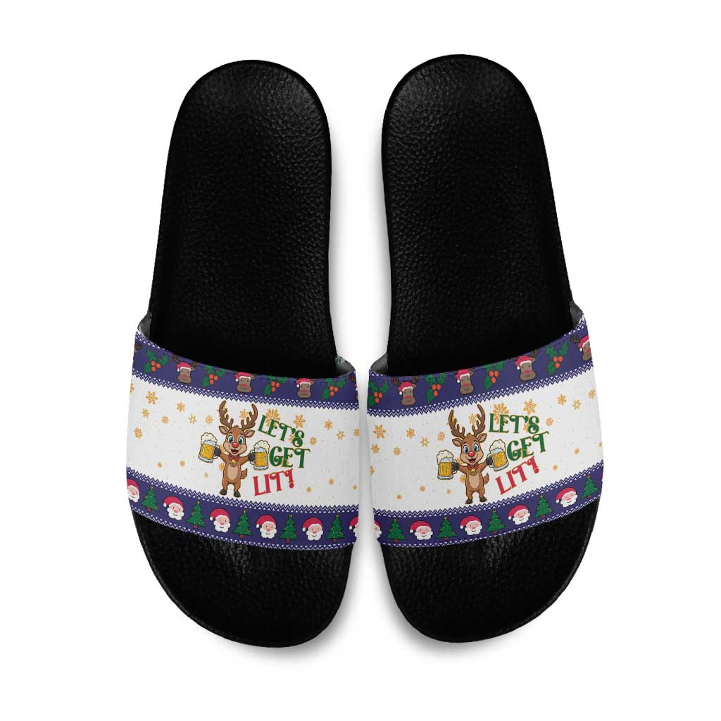 Reindeer Beer Christmas Slide Sandals Xmas Holiday Patterns - Wonder Print Shop