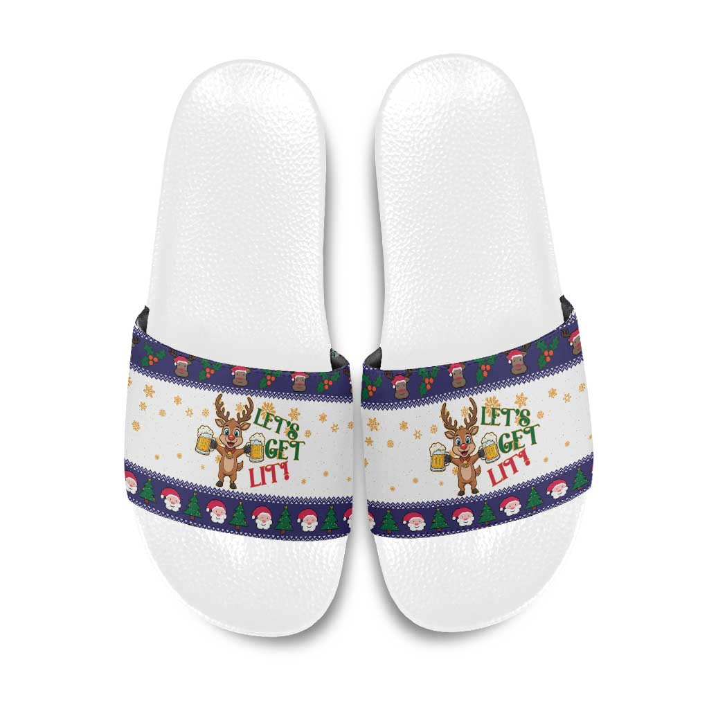 Reindeer Beer Christmas Slide Sandals Xmas Holiday Patterns - Wonder Print Shop