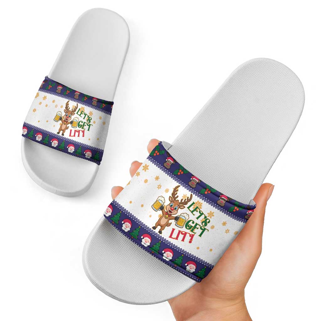 Reindeer Beer Christmas Slide Sandals Xmas Holiday Patterns - Wonder Print Shop