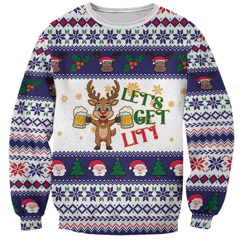Reindeer Beer Christmas Sweatshirt Xmas Holiday Patterns - Wonder Print Shop