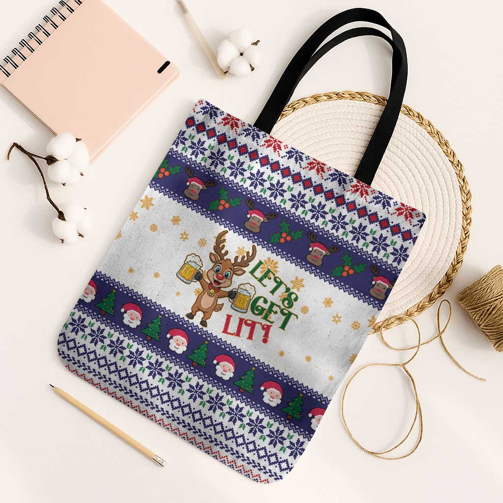 Reindeer Beer Christmas Tote Bag Xmas Holiday Patterns - Wonder Print Shop