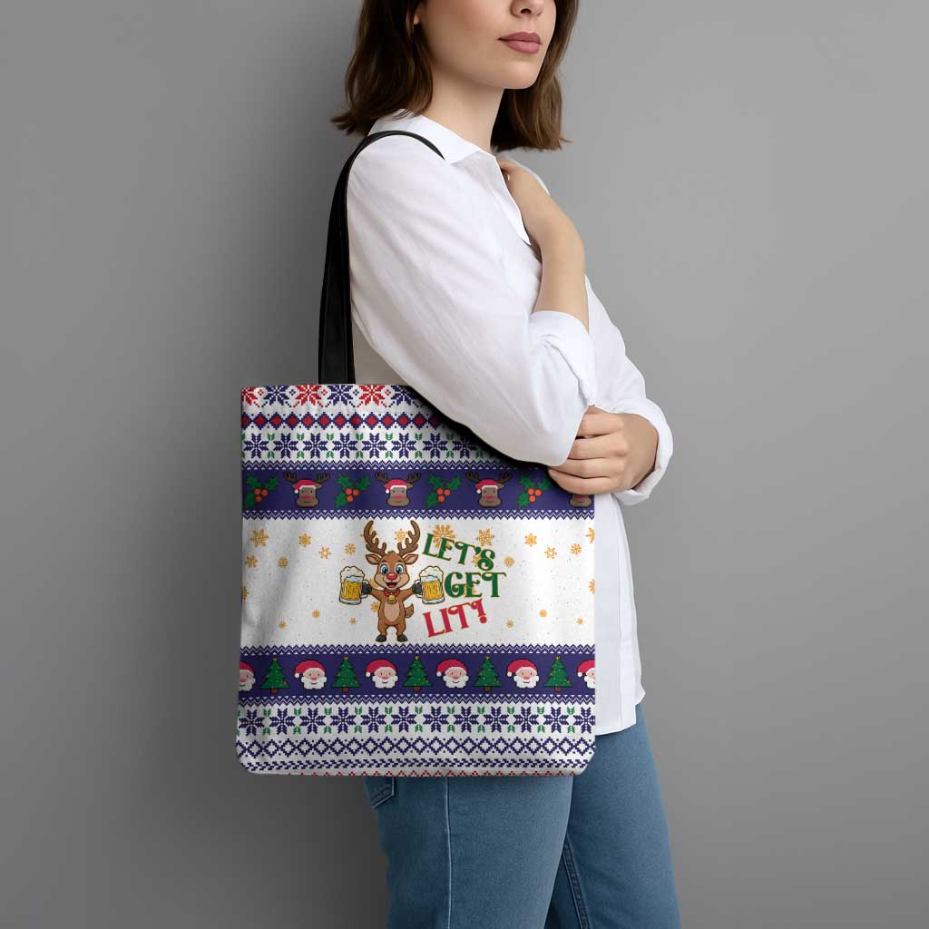 Reindeer Beer Christmas Tote Bag Xmas Holiday Patterns - Wonder Print Shop