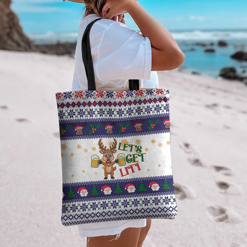 Reindeer Beer Christmas Tote Bag Xmas Holiday Patterns - Wonder Print Shop