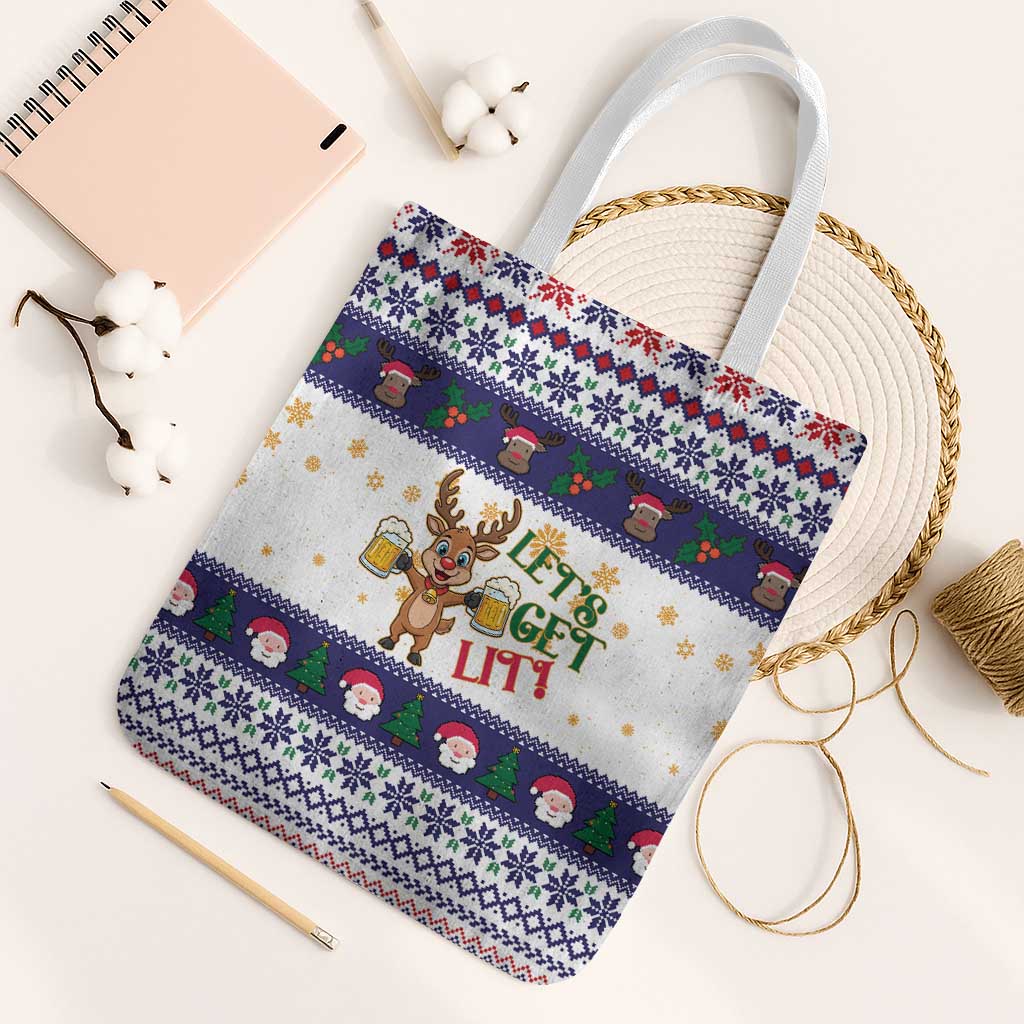 Reindeer Beer Christmas Tote Bag Xmas Holiday Patterns - Wonder Print Shop