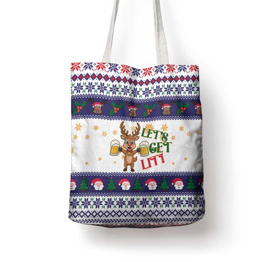 Reindeer Beer Christmas Tote Bag Xmas Holiday Patterns - Wonder Print Shop