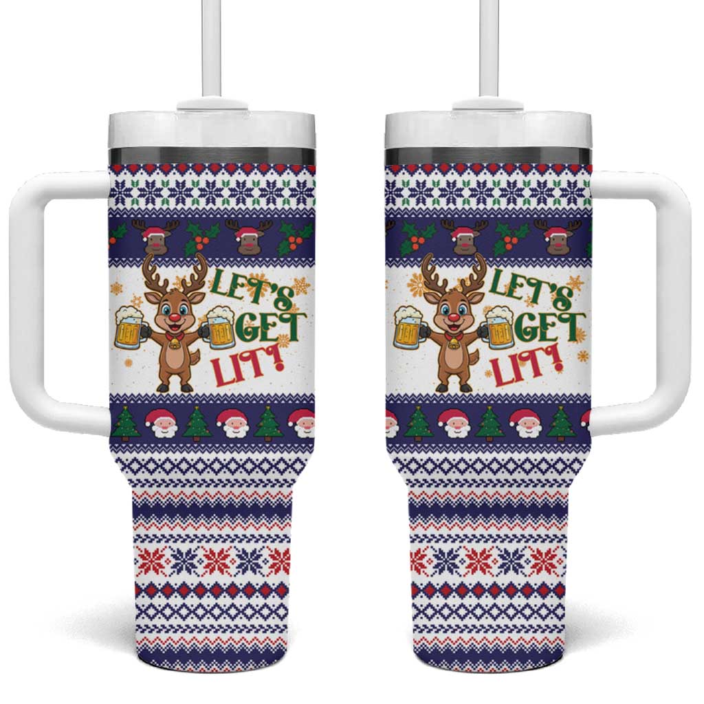 Reindeer Beer Christmas Tumbler With Handle Xmas Holiday Patterns - Wonder Print Shop
