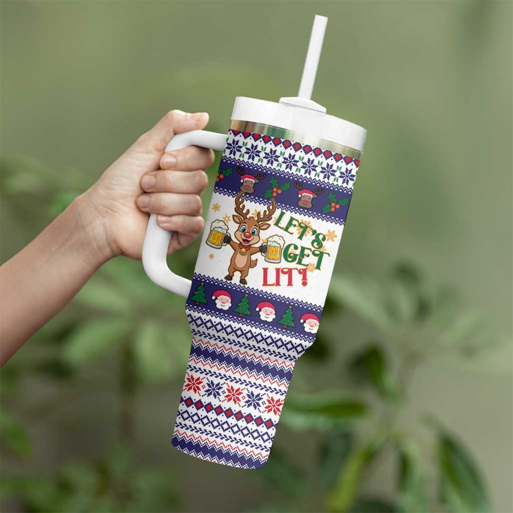Reindeer Beer Christmas Tumbler With Handle Xmas Holiday Patterns - Wonder Print Shop