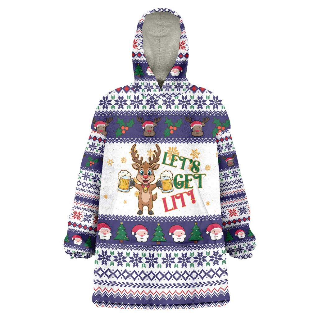 Reindeer Beer Christmas Wearable Blanket Hoodie Xmas Holiday Patterns - Wonder Print Shop