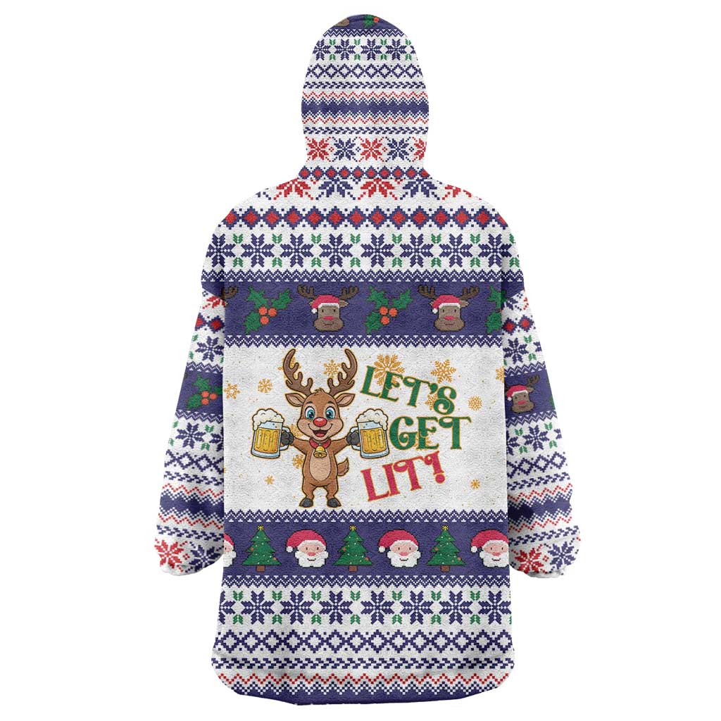 Reindeer Beer Christmas Wearable Blanket Hoodie Xmas Holiday Patterns - Wonder Print Shop
