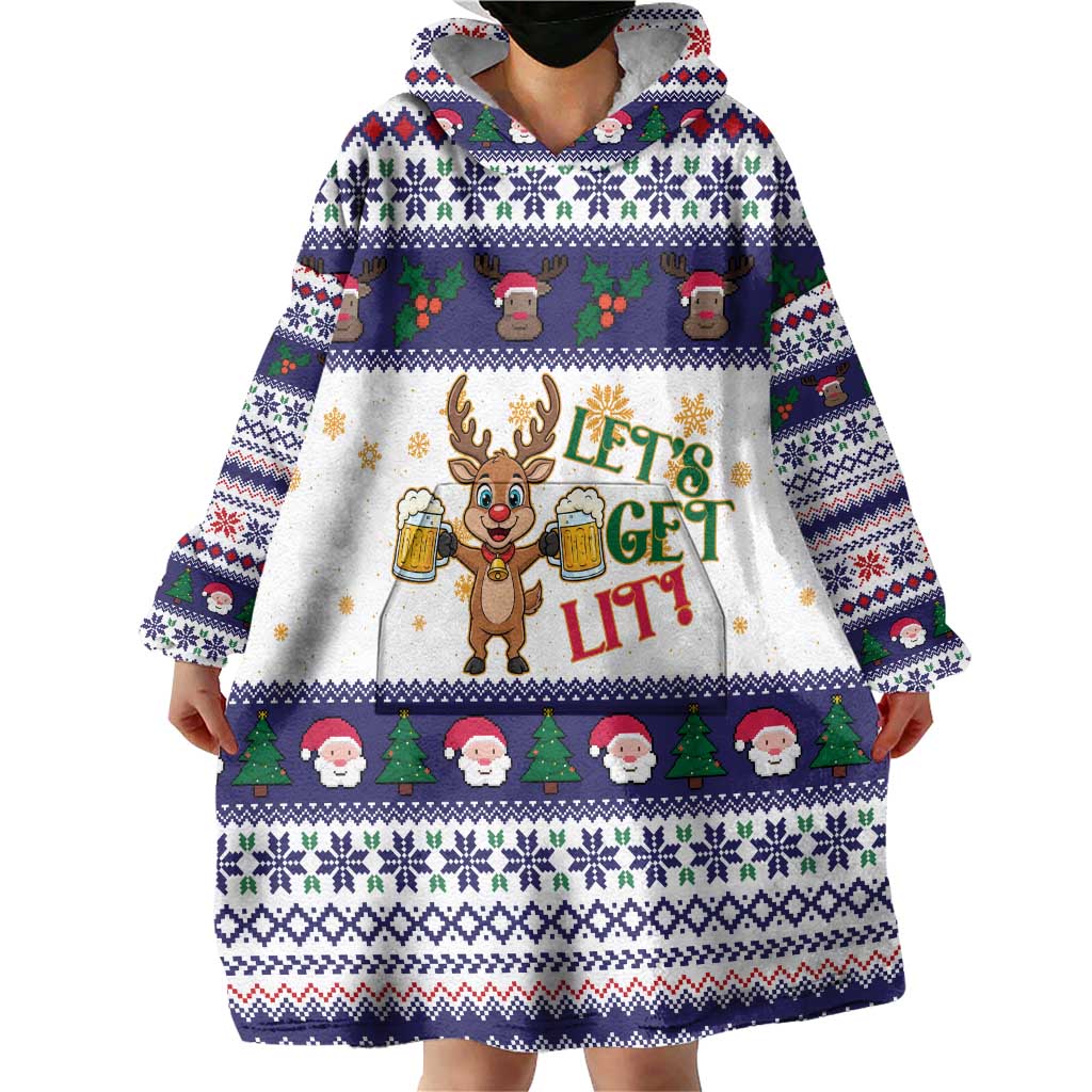 Reindeer Beer Christmas Wearable Blanket Hoodie Xmas Holiday Patterns - Wonder Print Shop
