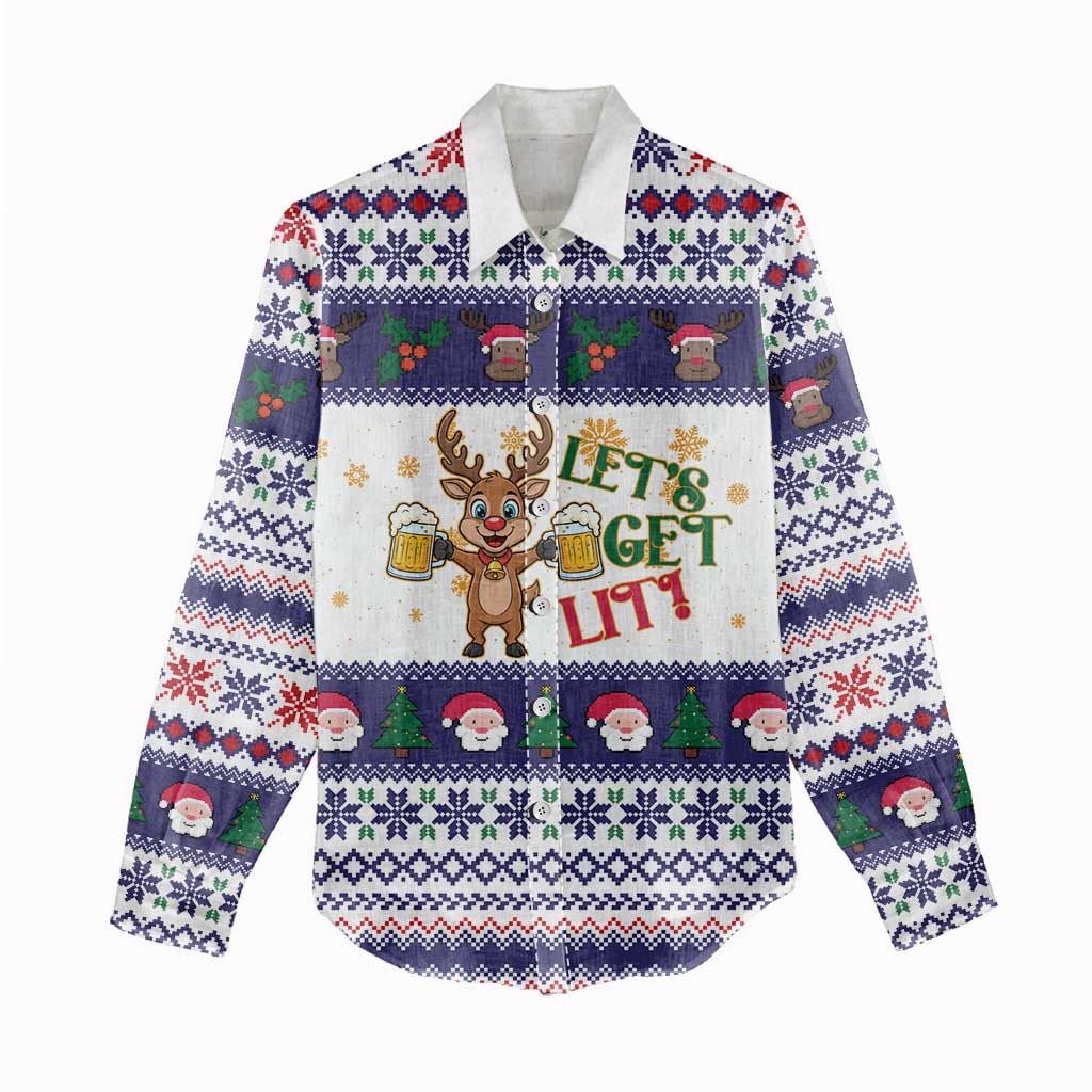 Reindeer Beer Christmas Women Casual Shirt Xmas Holiday Patterns - Wonder Print Shop