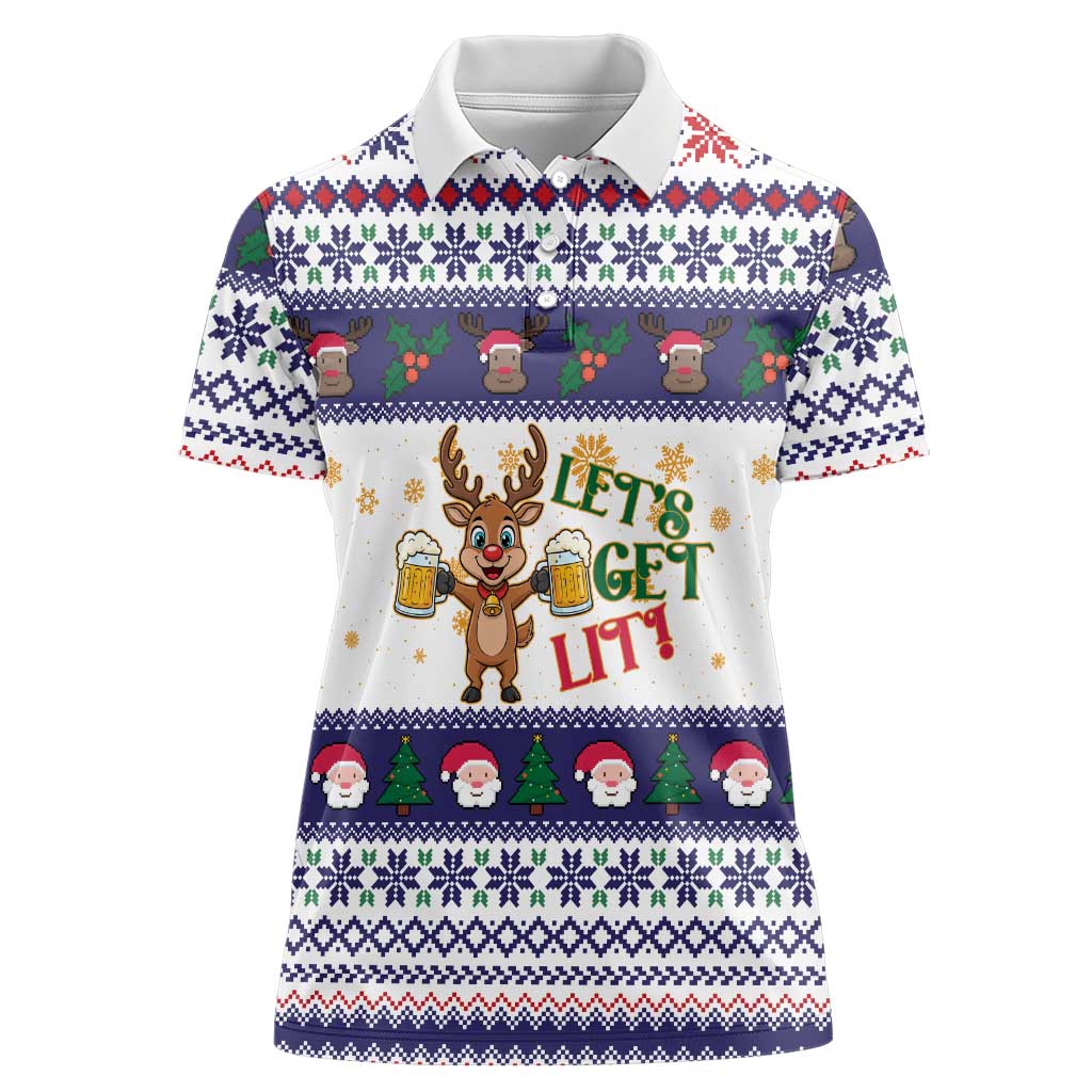 Reindeer Beer Christmas Women Polo Shirt Xmas Holiday Patterns - Wonder Print Shop