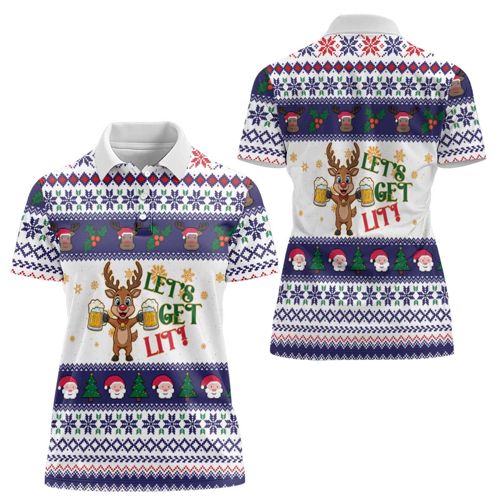 Reindeer Beer Christmas Women Polo Shirt Xmas Holiday Patterns - Wonder Print Shop