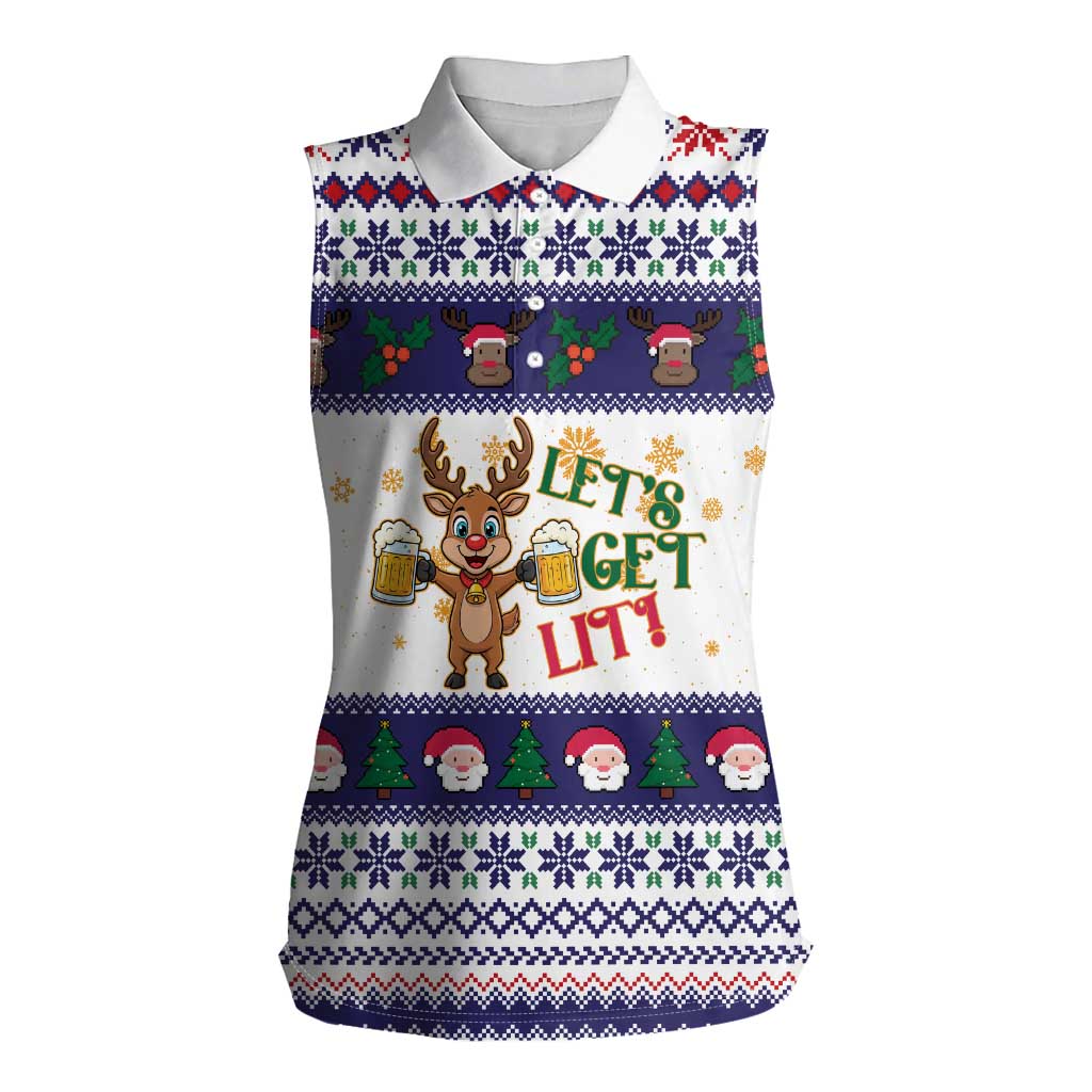Reindeer Beer Christmas Women Sleeveless Polo Shirt Xmas Holiday Patterns - Wonder Print Shop