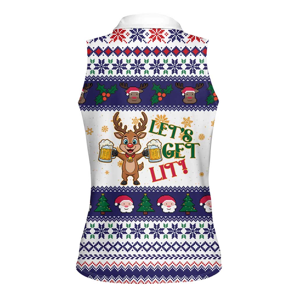 Reindeer Beer Christmas Women Sleeveless Polo Shirt Xmas Holiday Patterns - Wonder Print Shop